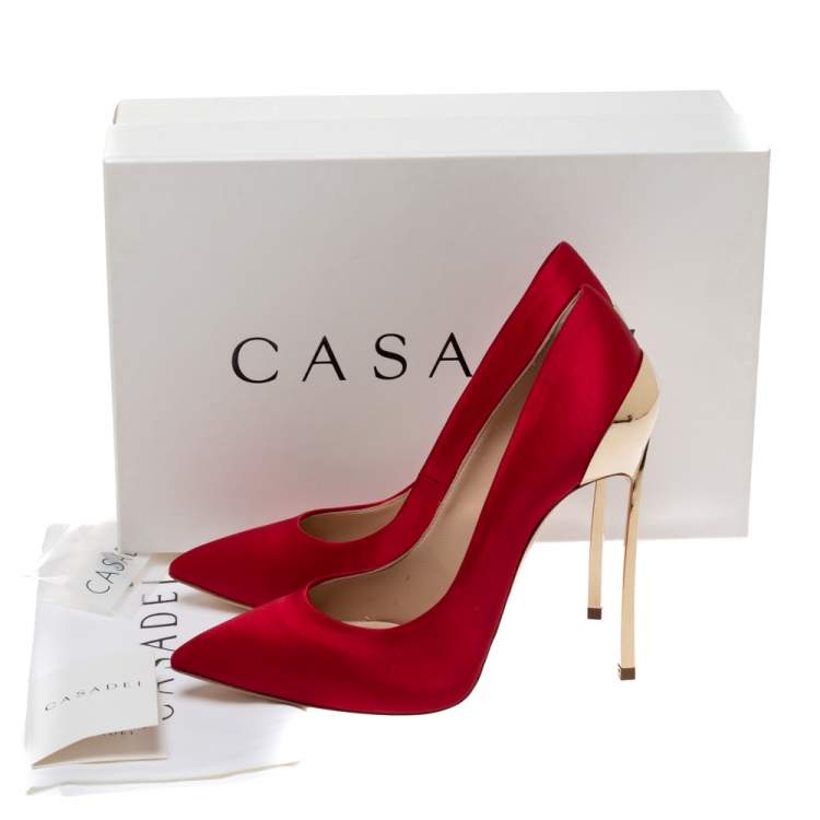 Pre Owned Casadei Red Satin Blade Pointed Toe Pumps Size 37