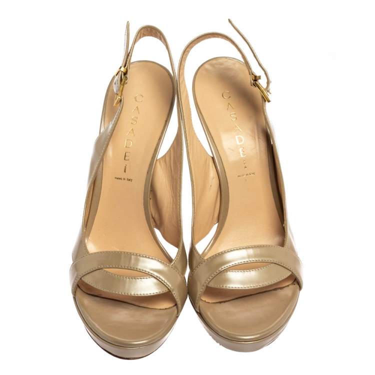 Pre Owned Casadei Beige Leather Cut Out Open Toe Slingback Sandals Size 39