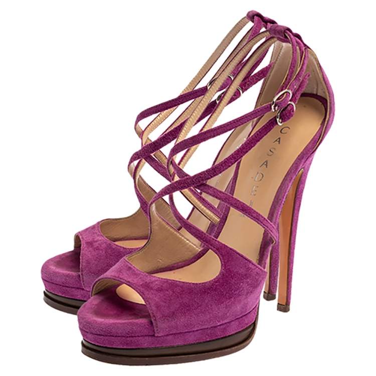 Pre Owned Casadei Purple Suede Cross Strap Platform Sandals Size 36