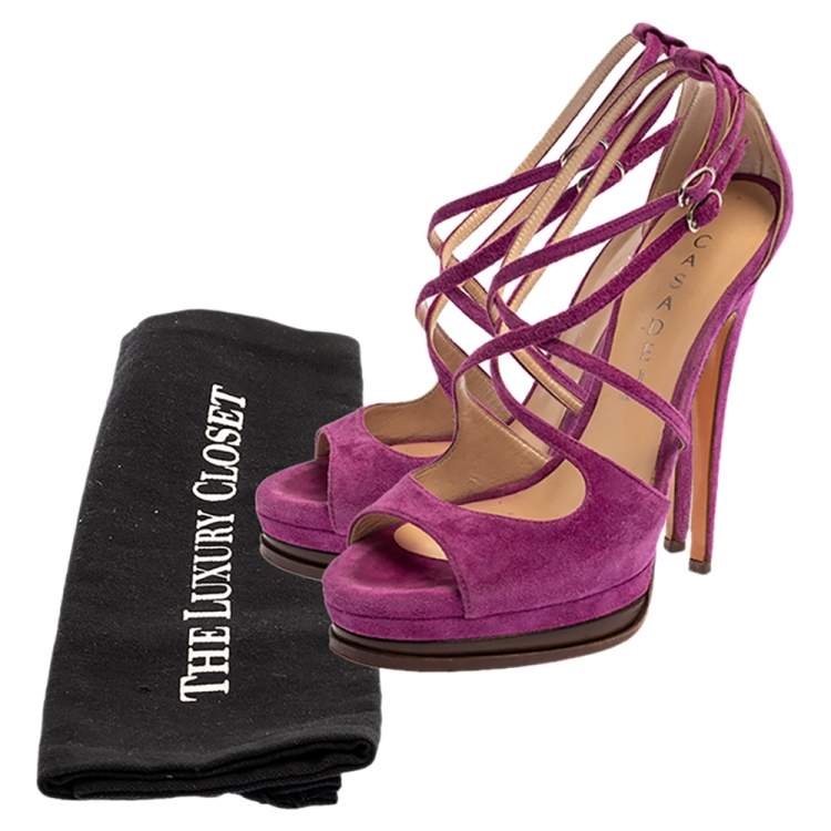 Pre Owned Casadei Purple Suede Cross Strap Platform Sandals Size 36