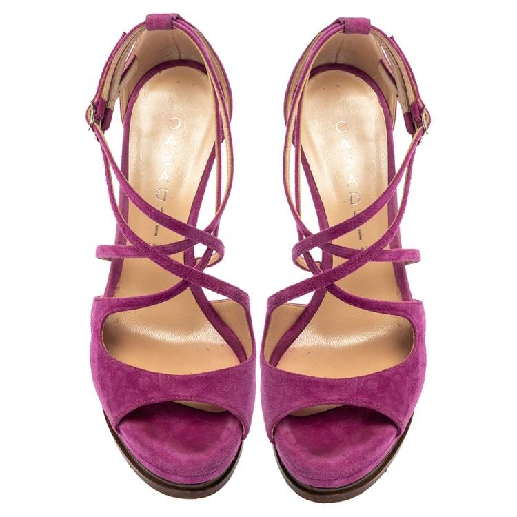 Pre Owned Casadei Purple Suede Cross Strap Platform Sandals Size 36