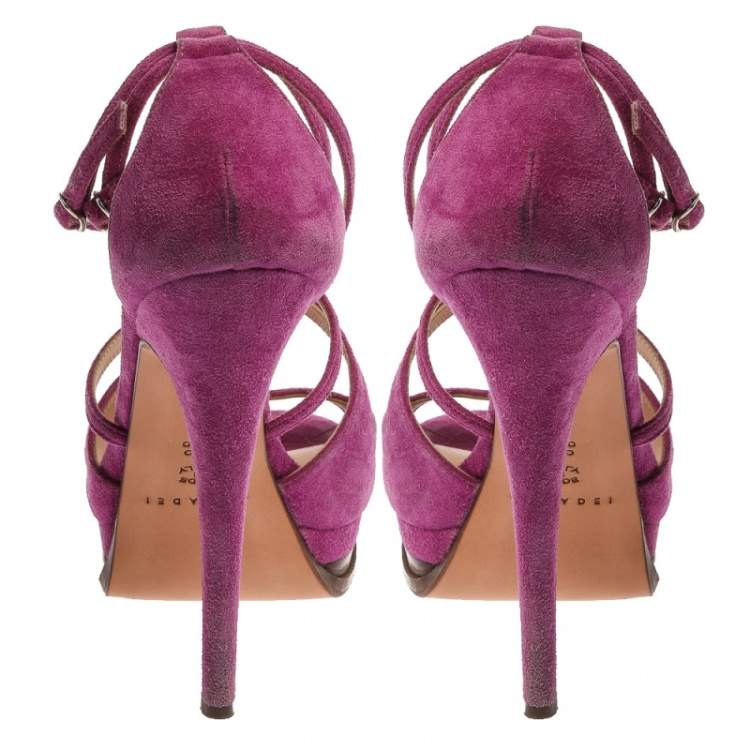 Pre Owned Casadei Purple Suede Cross Strap Platform Sandals Size 36