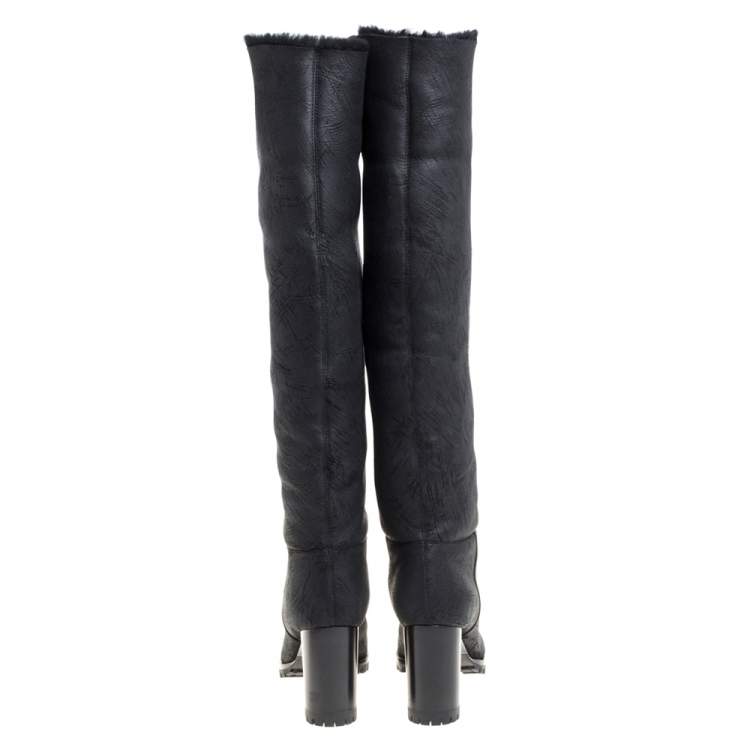 Pre Owned Casadei Black Leather Knee Boots Size 38