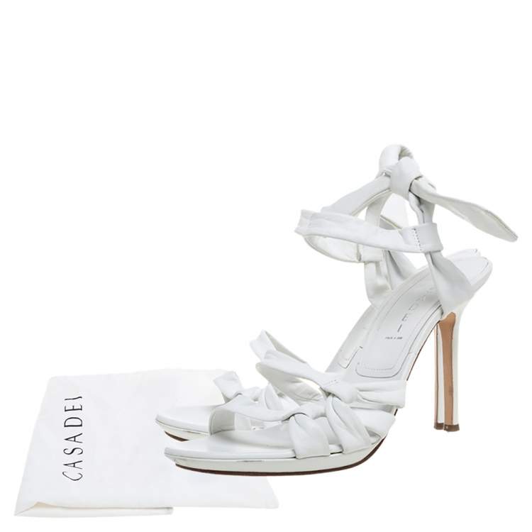Pre Owned Casadei White Leather Ankle Tie  Open Toe Slingback Sandals Size 39