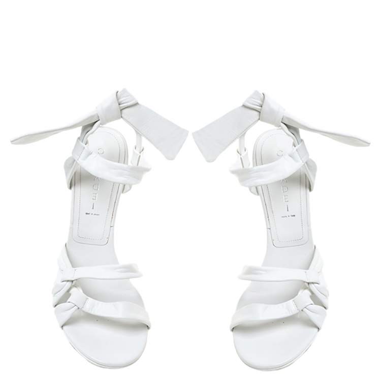 Pre Owned Casadei White Leather Ankle Tie  Open Toe Slingback Sandals Size 39