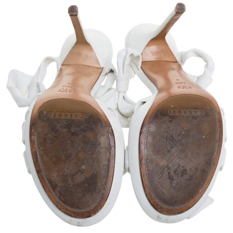 Pre Owned Casadei White Leather Ankle Tie  Open Toe Slingback Sandals Size 39
