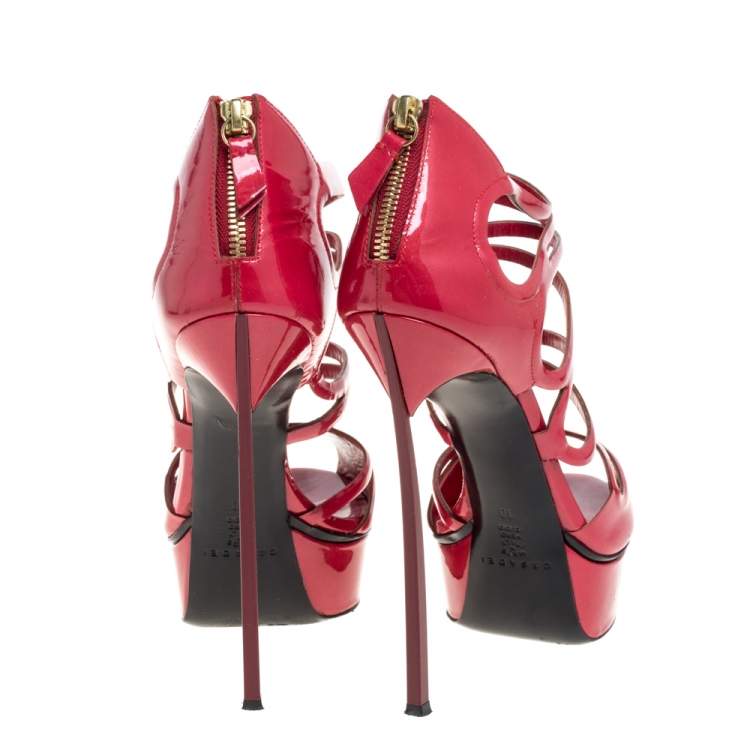 Pre Owned Casadei Dark Pink Patent Leather Caged Platform Sandals Size 40