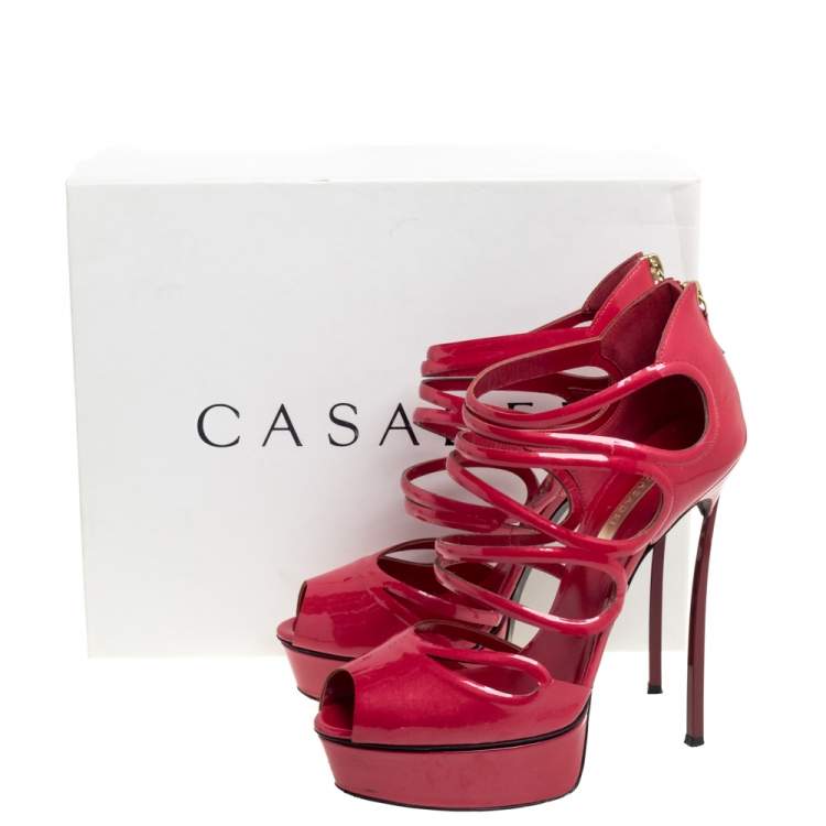 Pre Owned Casadei Dark Pink Patent Leather Caged Platform Sandals Size 40