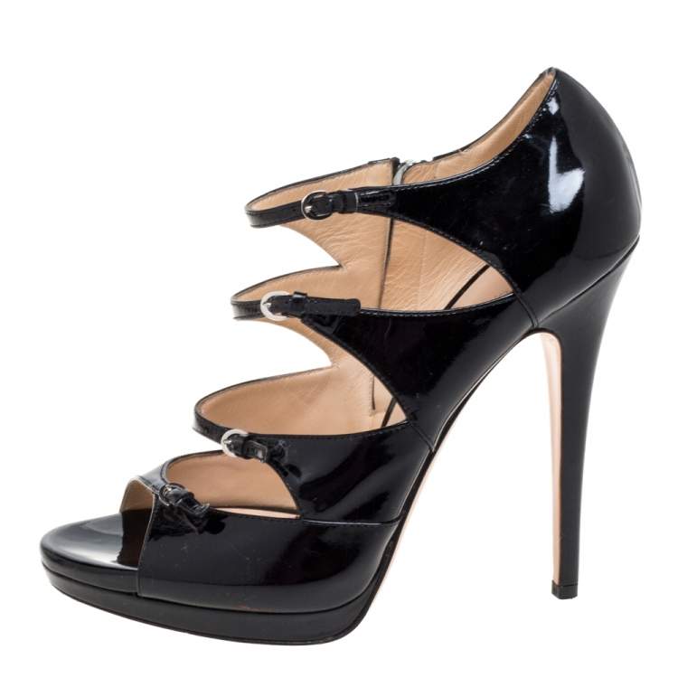 Pre Owned Casadei Black Patent Leather Strappy Platform Sandals Size 39.5