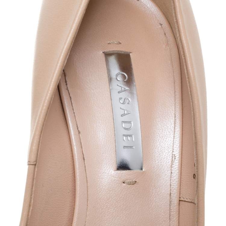 Pre Owned Casadei Beige Leather Chain Bow Pointed Toe Pumps Size 36