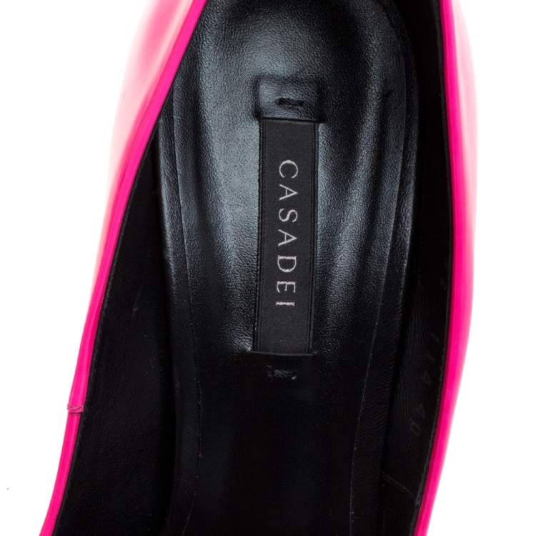 Pre Owned Casadei Neon Pink Patent Leather Peep Toe Pumps Size 40