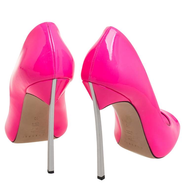 Pre Owned Casadei Neon Pink Patent Leather Peep Toe Pumps Size 40