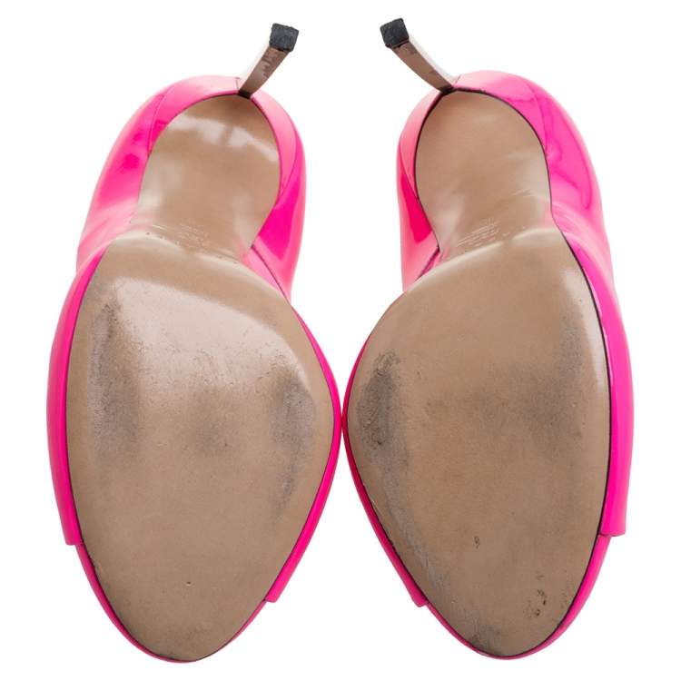 Pre Owned Casadei Neon Pink Patent Leather Peep Toe Pumps Size 40