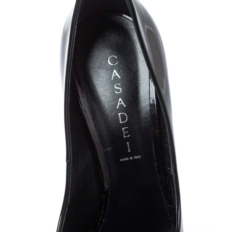 Pre Owned Casadei Black Patent Leather Mosaic Mirror Heel Peep Toe Platform Pumps Size 40