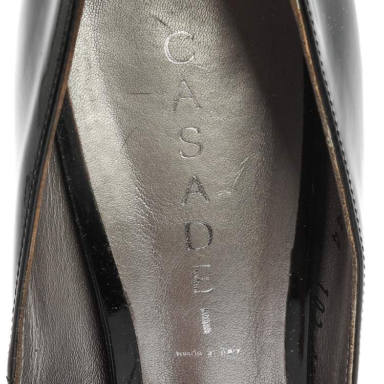 Pre Owned Casadei Black Patent Leather Platform Peep Toe Pumps Size 40