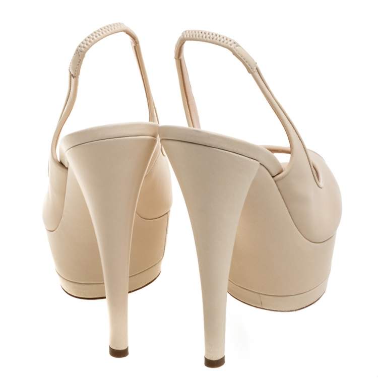 Pre Owned Casadei Cream Leather Platform Slingback Peep Toe Sandals Size 38