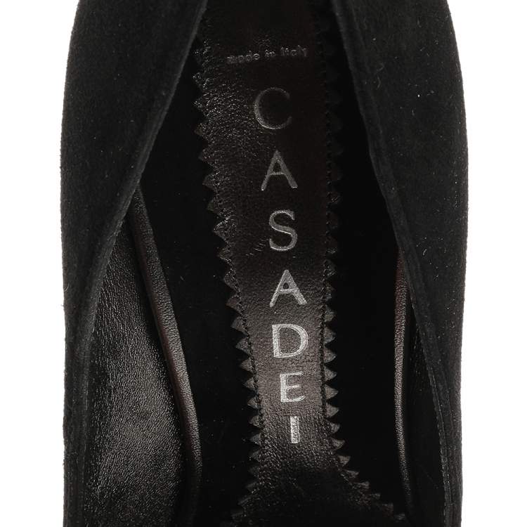 مملوكة مسبقًا Casadei Black Suede Crystal Embellished Pointed Toe Wedge Pumps Size 36