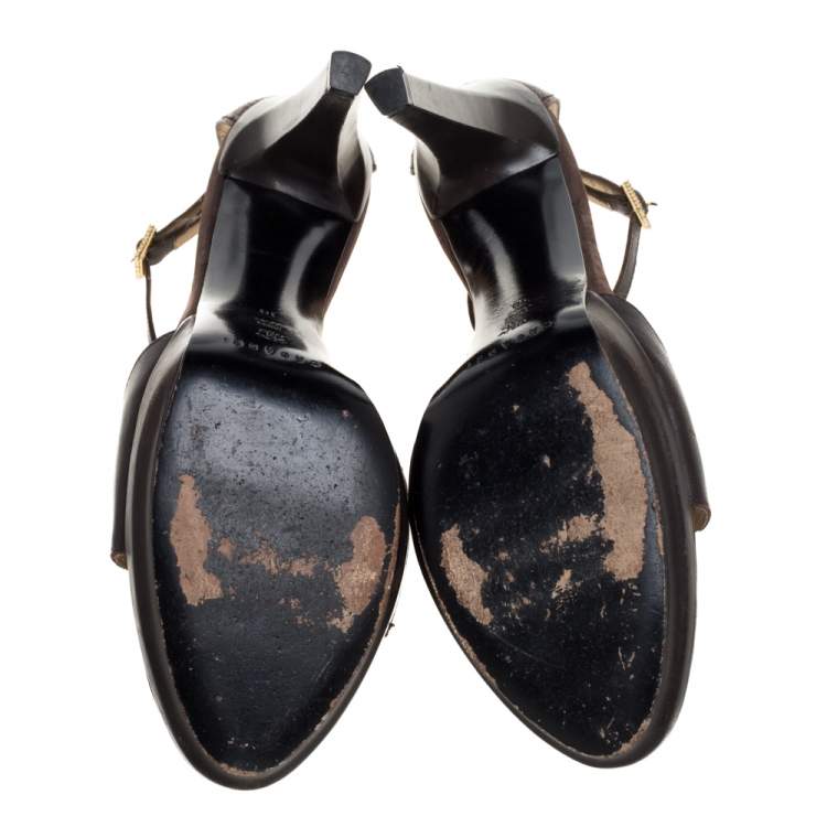 Pre Owned Casadei Brown Leather and Ostrich Leg Ankle Strap Platform Sandals Size 40