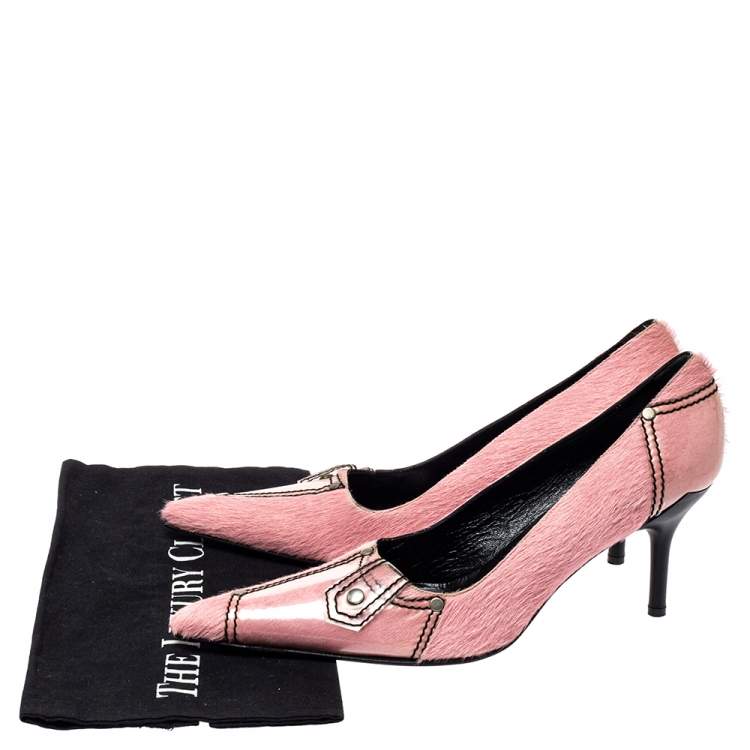 Pre Owned Casadei Pink Calfhair and PVC Pointed Toe Pumps Size 40