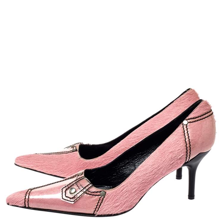 Pre Owned Casadei Pink Calfhair and PVC Pointed Toe Pumps Size 40