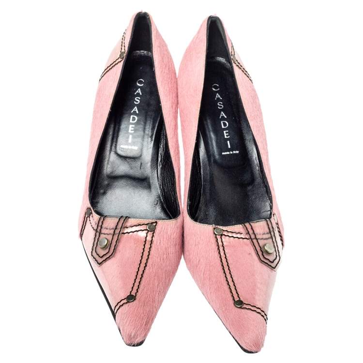 Pre Owned Casadei Pink Calfhair and PVC Pointed Toe Pumps Size 40