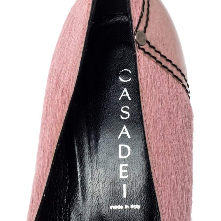 Pre Owned Casadei Pink Calfhair and PVC Pointed Toe Pumps Size 40