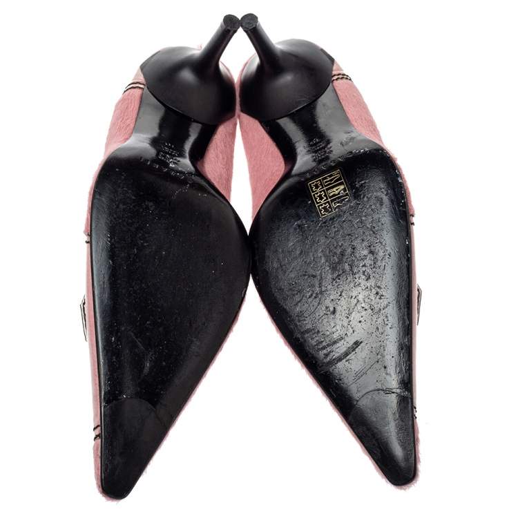 Pre Owned Casadei Pink Calfhair and PVC Pointed Toe Pumps Size 40