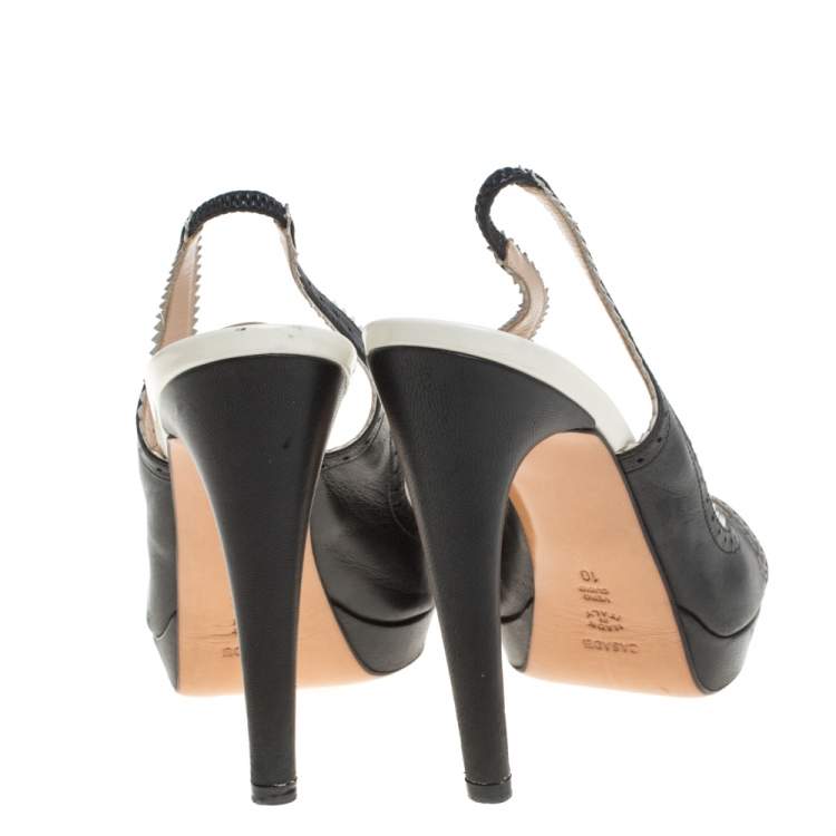 Pre Owned Casadei Black/White Leather Open Toe Slingback Sandals Size 40