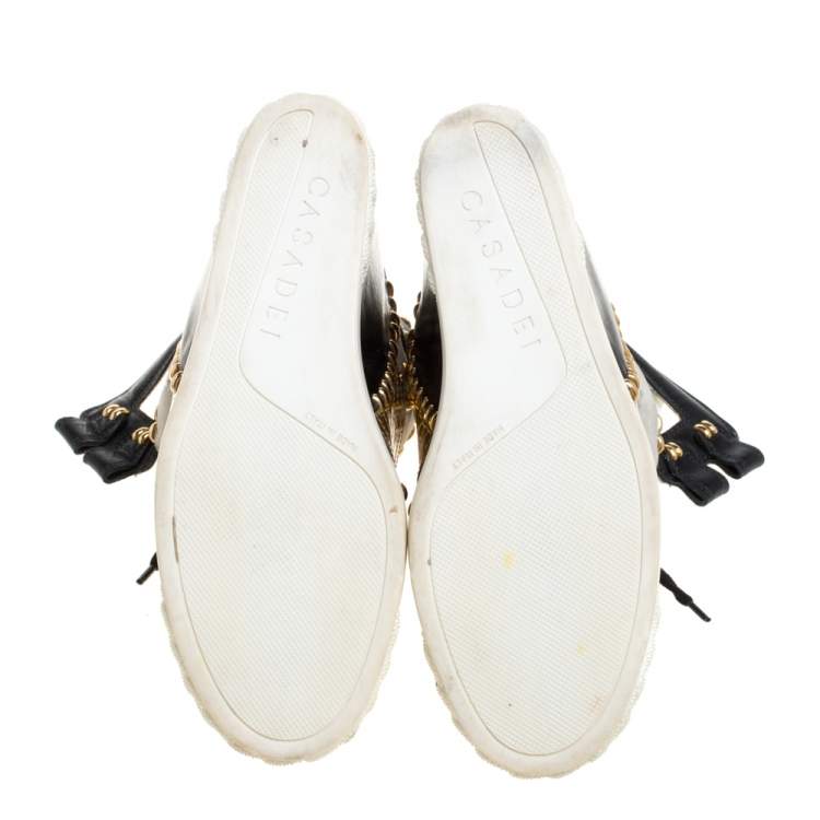 Pre Owned Casadei Tricolor Suede And Leather Studded High Top Wedge Sneakers Size 39 