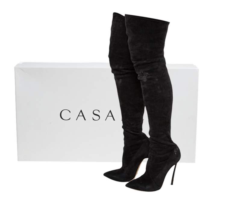 مملوكة مسبقًا Casadei Black Suede Over The Knee Boots Size 38