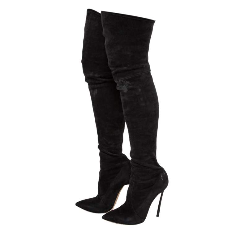 مملوكة مسبقًا Casadei Black Suede Over The Knee Boots Size 38