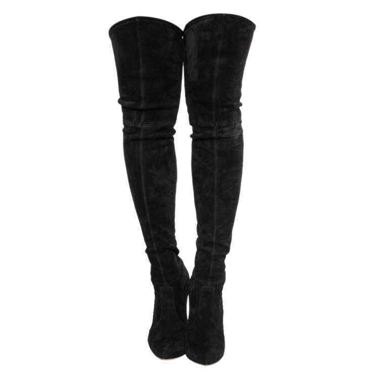 مملوكة مسبقًا Casadei Black Suede Over The Knee Boots Size 38