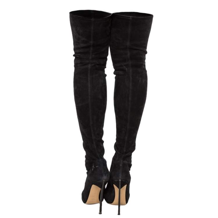 مملوكة مسبقًا Casadei Black Suede Over The Knee Boots Size 38