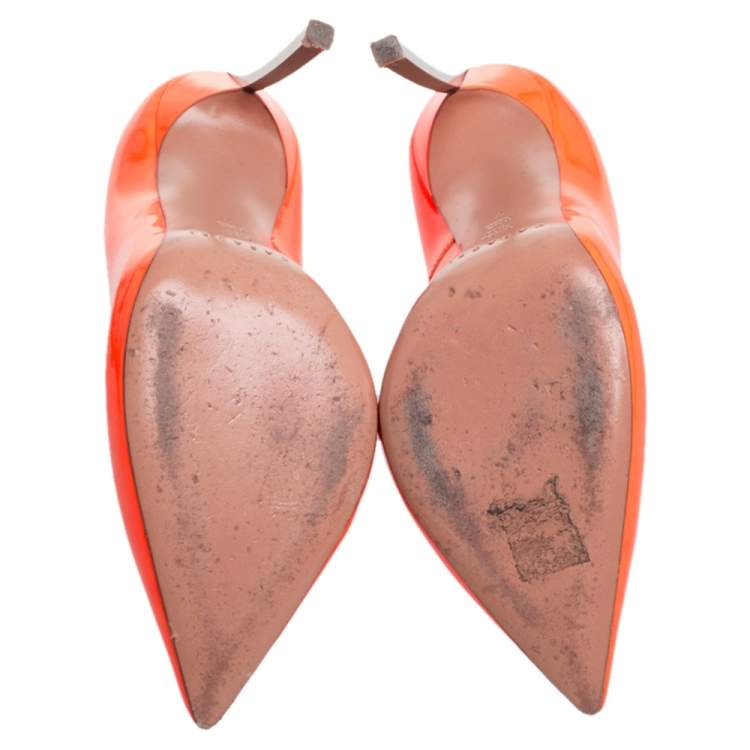 Pre Owned Casadei Neon Orange Leather Blade Pumps Size 37