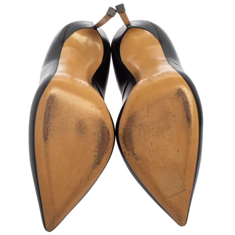 Pre Owned Casadei Black Leather Pointed Toe Pumps Size 38.5