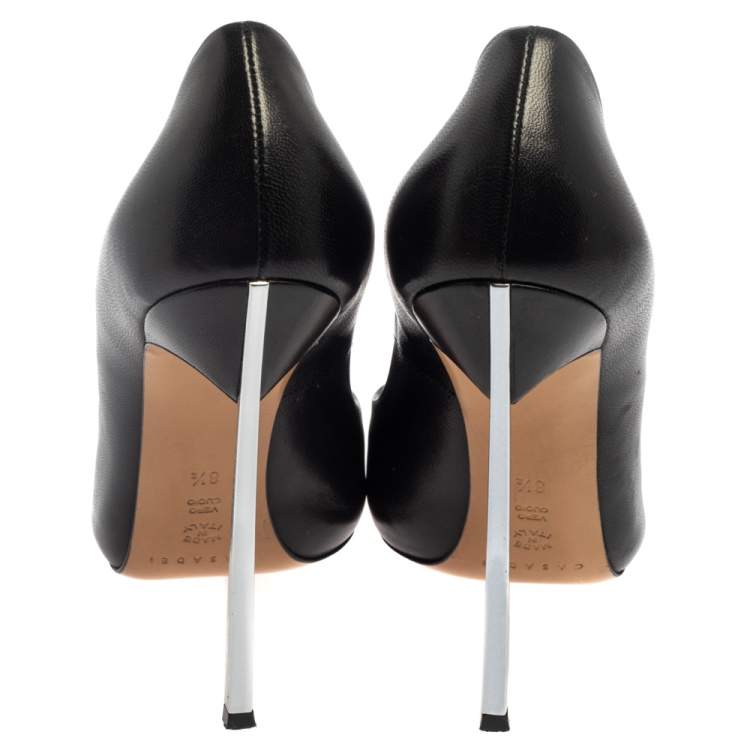 Pre Owned Casadei Black Leather Pointed Toe Pumps Size 38.5