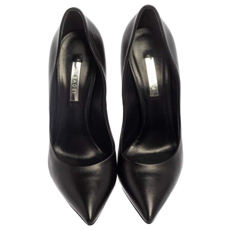 Pre Owned Casadei Black Leather Pointed Toe Pumps Size 38.5
