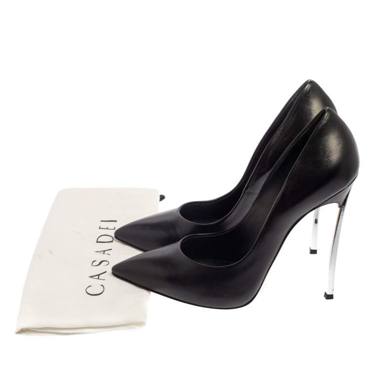Pre Owned Casadei Black Leather Pointed Toe Pumps Size 38.5