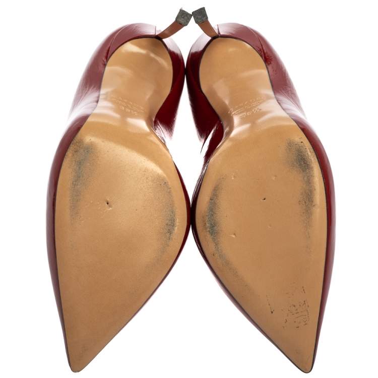 Pre Owned Casadei Red Leather Pointed Toe Pumps Size 38.5