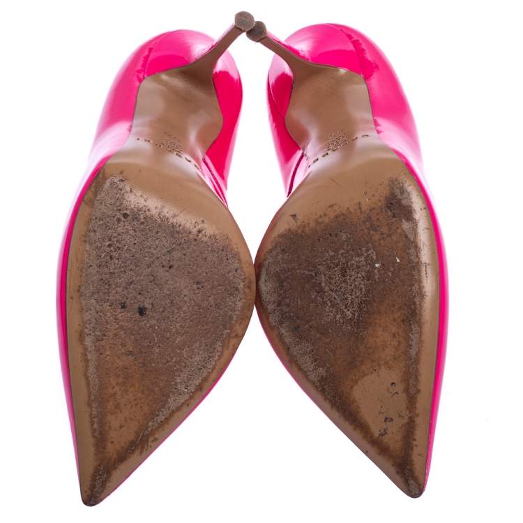 Pre Owned Casadei Neon Pink Patent Leather Blade Pumps Size 39.5