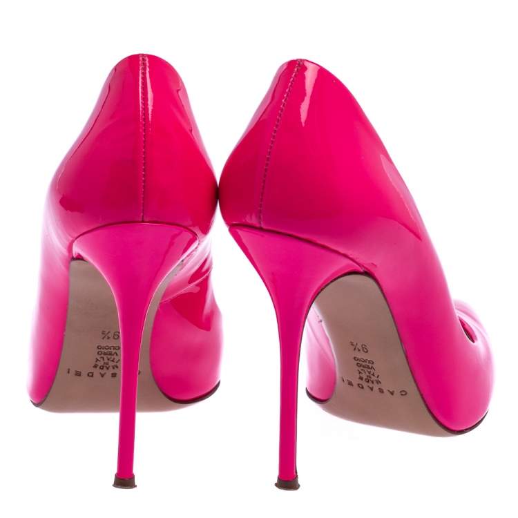 Pre Owned Casadei Neon Pink Patent Leather Blade Pumps Size 39.5