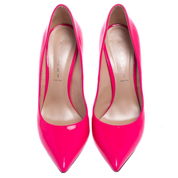 Pre Owned Casadei Neon Pink Patent Leather Blade Pumps Size 39.5