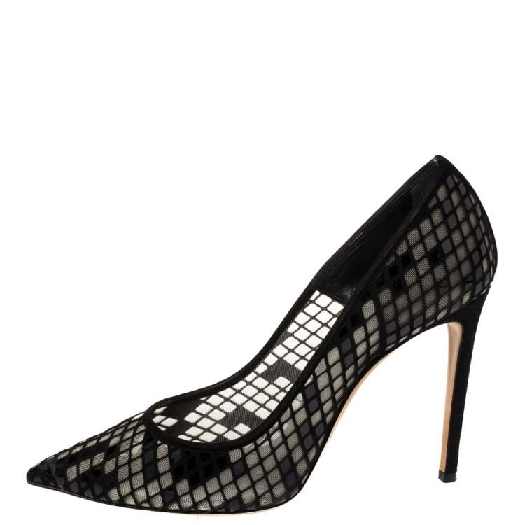 Pre Owned Casadei Black Mesh And Suede Pointed Toe Pumps Size 39