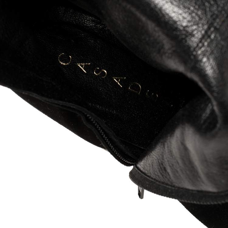 Pre Owned Casadei Black Suede Buckle Chain Embellished Ankle Boots Size 39