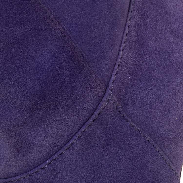 مملوكة مسبقًا Casadei Purple Suede Platform Midcalf Boots Size 38.5