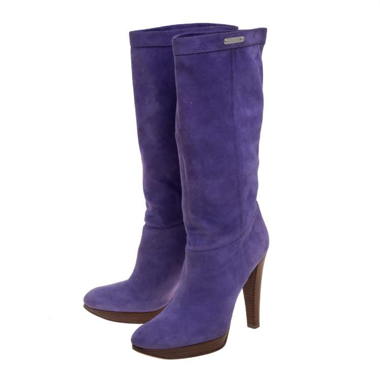 مملوكة مسبقًا Casadei Purple Suede Platform Midcalf Boots Size 38.5