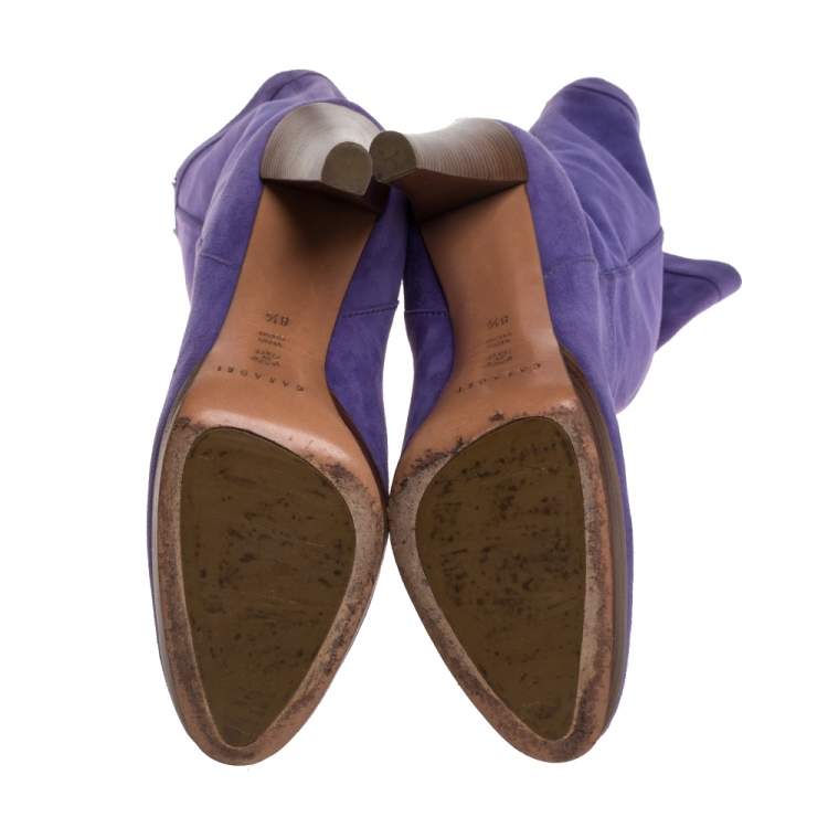 مملوكة مسبقًا Casadei Purple Suede Platform Midcalf Boots Size 38.5