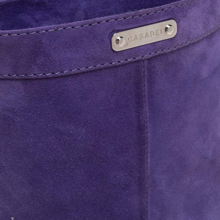 مملوكة مسبقًا Casadei Purple Suede Platform Midcalf Boots Size 38.5