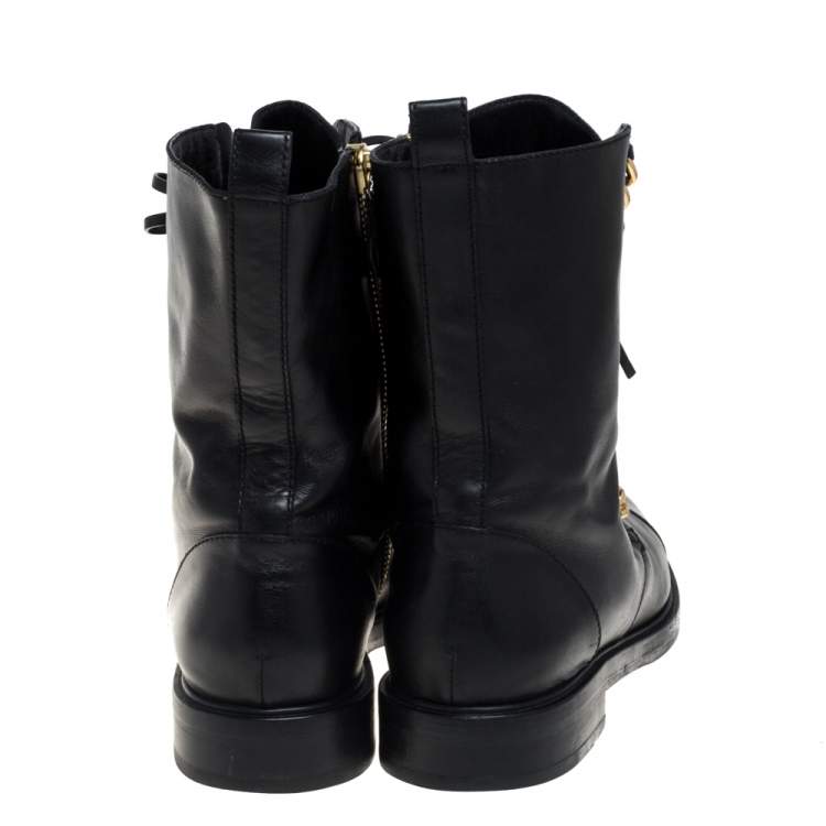 Pre Owned Casadei Black Leather 'City Rock' Ankle Boots Size 41