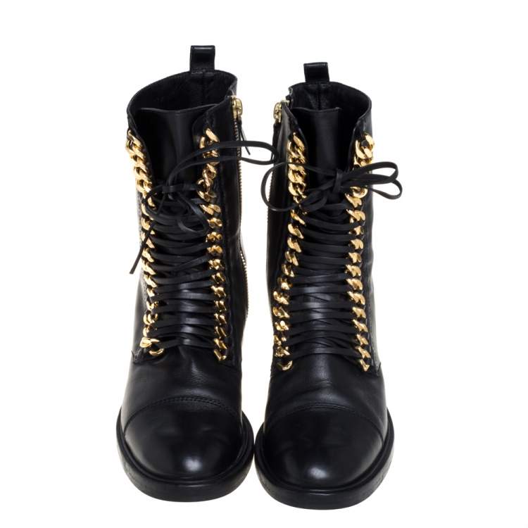 Pre Owned Casadei Black Leather 'City Rock' Ankle Boots Size 41
